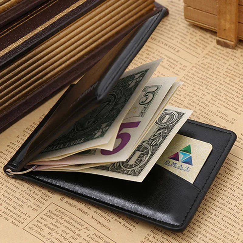 Hot Sale Men's Leather Money Clip Wallet With Coin Pocket Zipper Bag For Man Portable Magnet Hasp Purse Credit Card Cash Holder