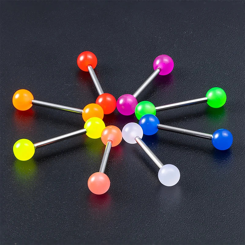 10pcs Glow In The Dark Acrylic Tongue Ring Piercing Stud Nipple Barbell Luminous Cartilage Tragus Bar for Women Body Jewelry 14G