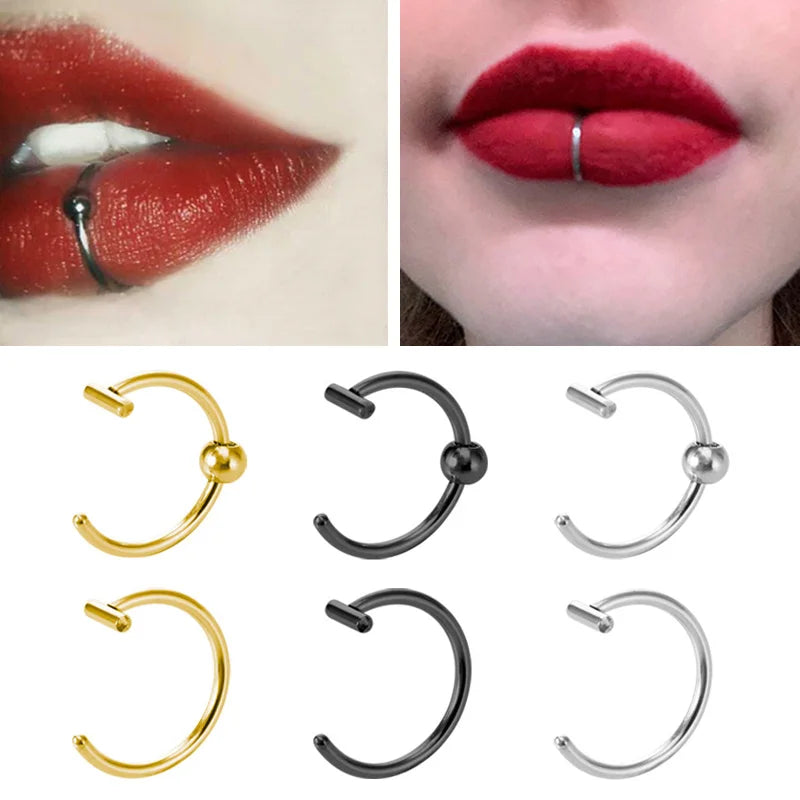 5pcs Lip Ring Fake Piercing Surgical Steel Ear Nose Clip Septum Lip Hoop Mouth Non Piercing Punk Cuff Earring Women Body Jewelry