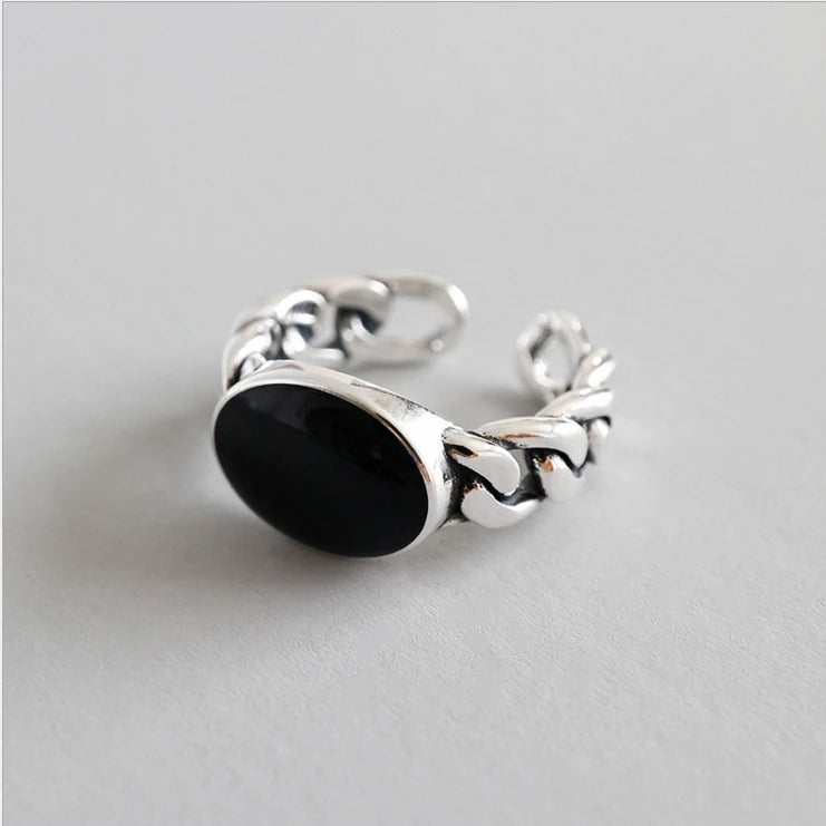 Hot Trendy 13mm Big Round Black Resin Man Finger Rings 925 Sterling Silver Jewelry Men`s Open Ring No Fade Gift Birthday Gift