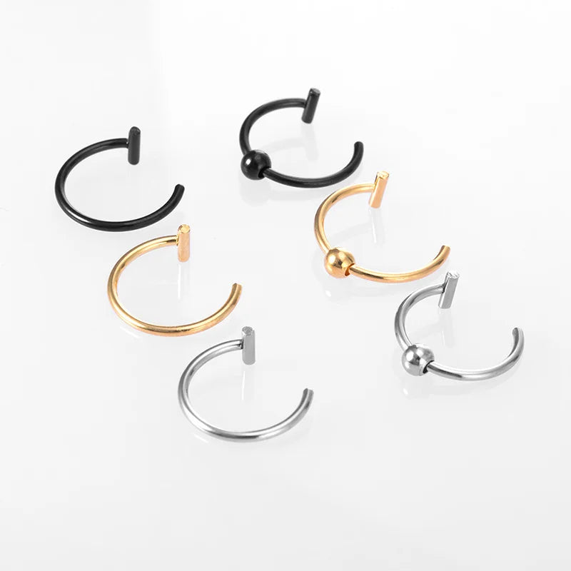 5pcs Lip Ring Fake Piercing Surgical Steel Ear Nose Clip Septum Lip Hoop Mouth Non Piercing Punk Cuff Earring Women Body Jewelry