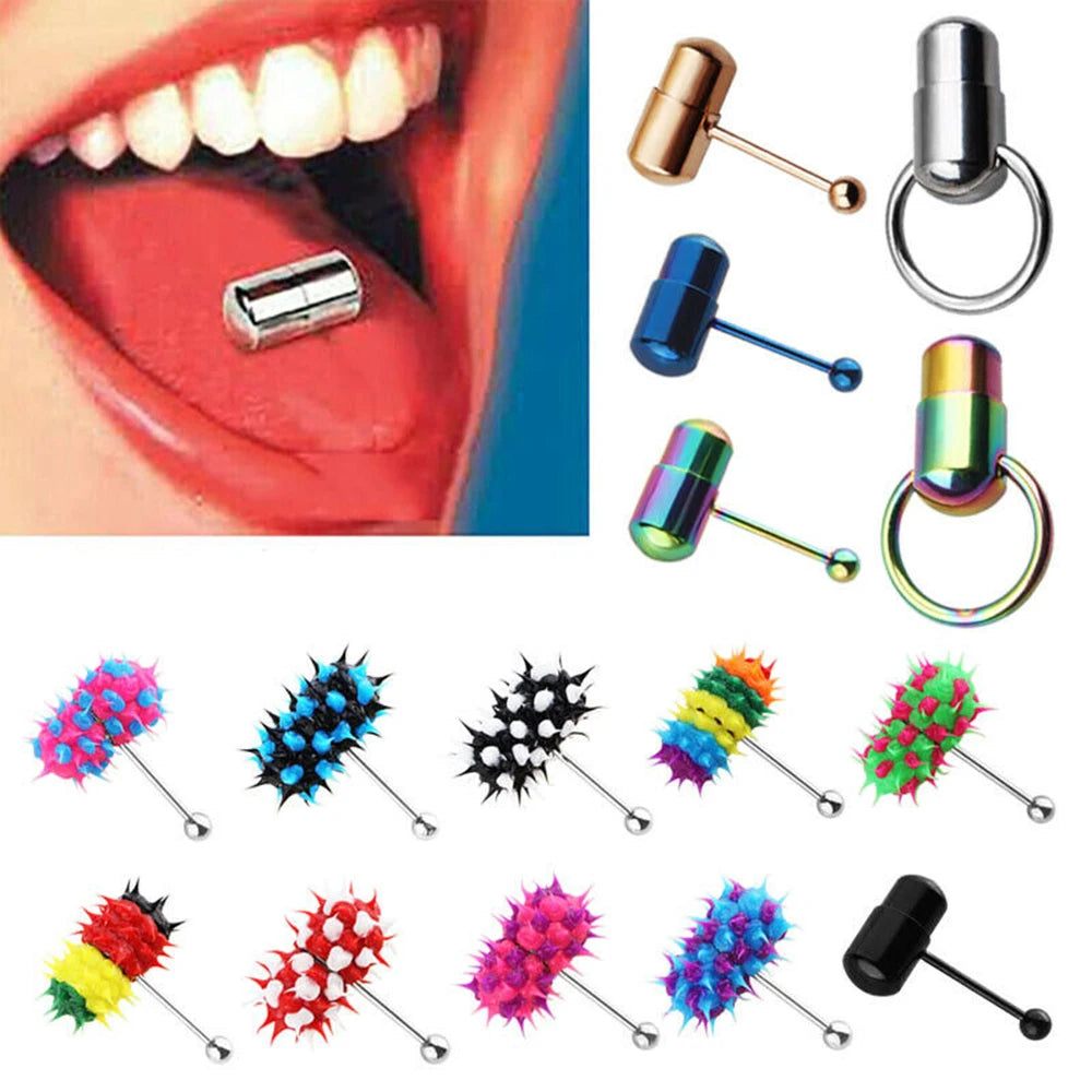 With Battey Vibrating Tongue Ring 16G Surgical Steel Tongue Piercing Ring Vibrated Tongue Piercing Bar Body Jewelry Lengua Sexy