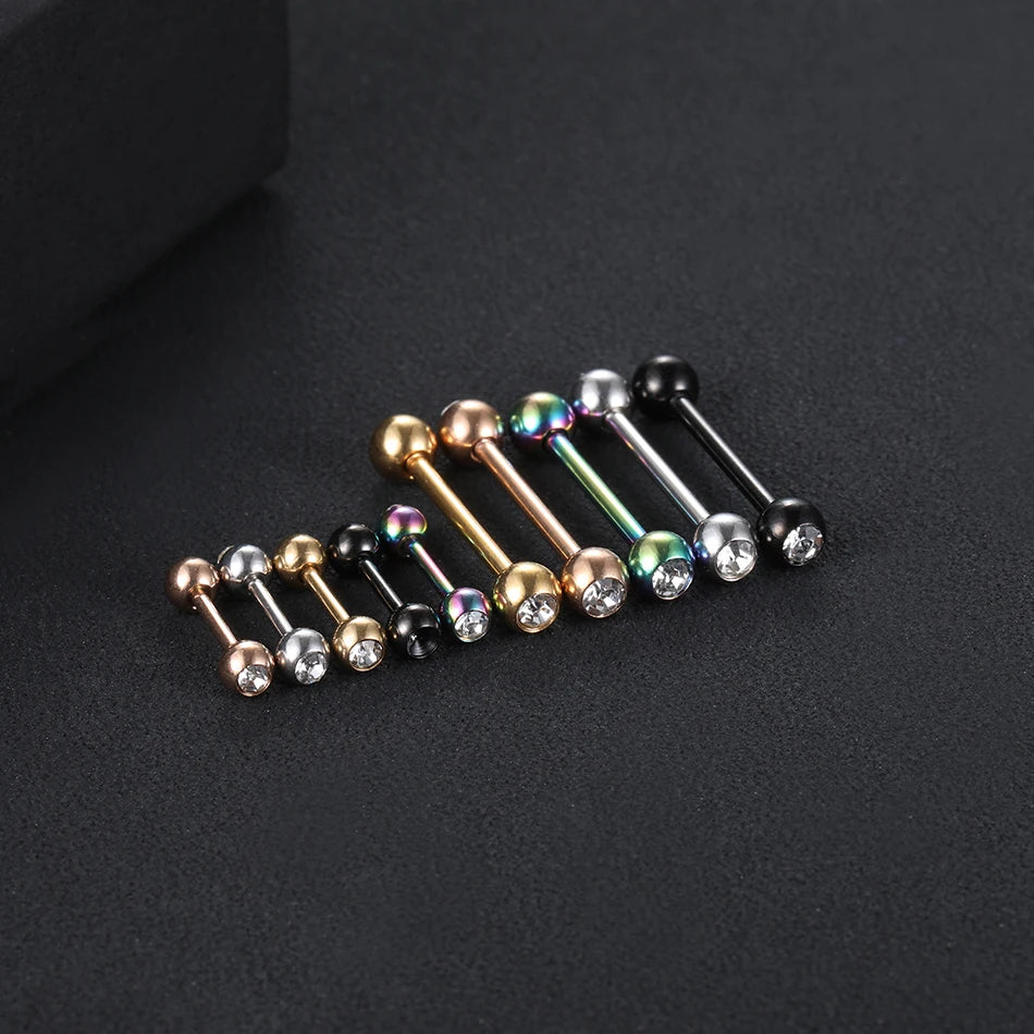 1PC 14G 16G Stainless Steel Double Gem Barbell Tongue Nipple Rings Bar Tragus Helix Ear Cartilage Piercings Women Jewelry