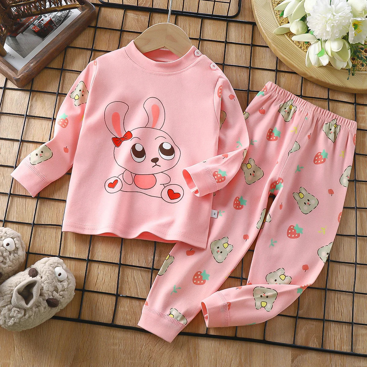 2024 New Children Clothing Set Boys Girls Pajama Print Long Sleeve Cute T-Shirt Kids Tops with Pants  Baby Sleeping Clothes