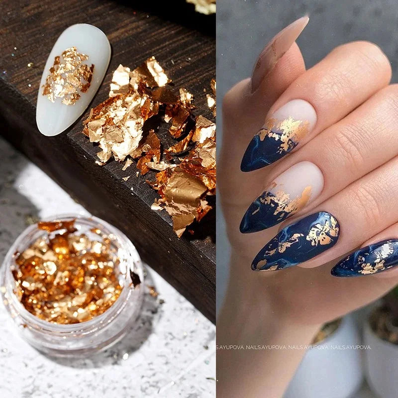 Aluminum Foil Sequins For Nail Gold Silver Glitter Irregular Flake UV Gel Polish Paillette Chrome Powder Manicure Summer Decorat