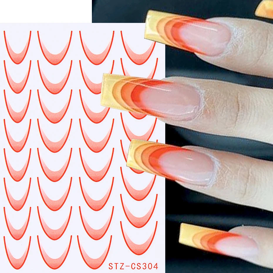 Stickers for Nails French Curved Gel Design Decals Holographic Self-Adhesive Decoration Art Slider Manicure Accessories Tool