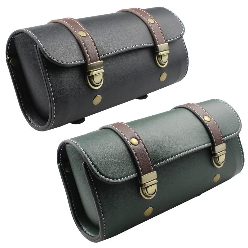 Motorcycle Handlebar Saddlebag, Waterproof PU Leather Motorbike Fork Roll Bag, Durable Car Storage Tool Pouch Luggage With Strap