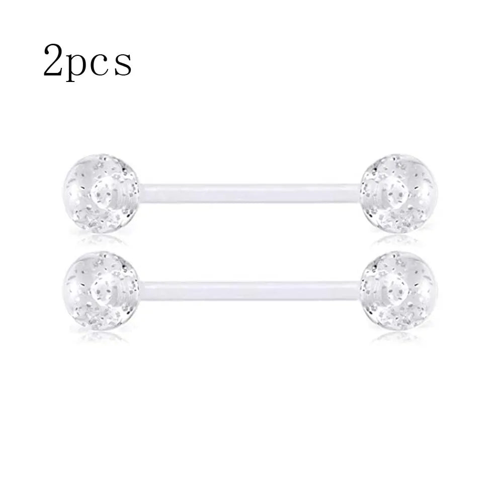 2PCS/12PCS 14G Fashion UV Nipple Rings Tongue Rings Clear Acrylic Flexible Straight Piercing Barbells Length 16mm