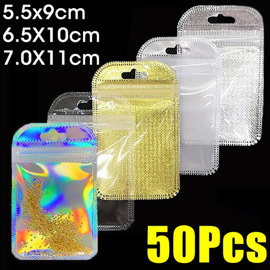 50pcs Thicken Self Sealing OPP Bag Transparent Plastic Storage Pouch with Hang Hole for DIY Jewelry Display Retail Packaging