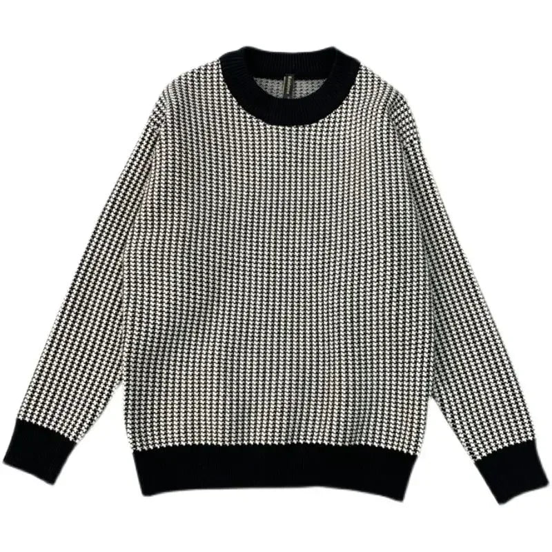 Man Clothes Round Collar Plaid Knitted Sweaters for Men Pullovers Crewneck Black Spring Autumn Elegant Designer Luxury Sheap A S