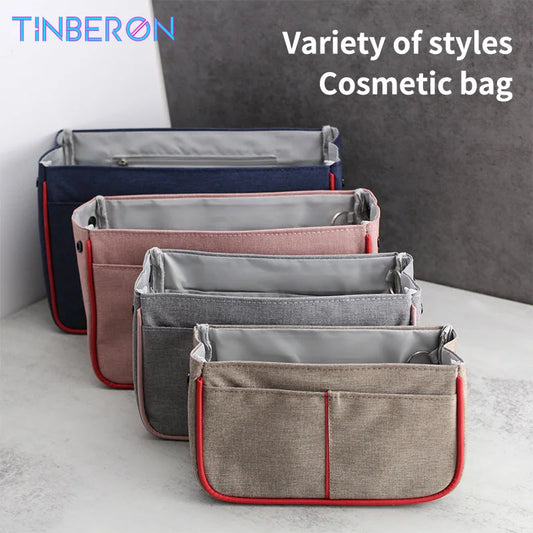 TINBERON Makeup Bag Oxford Cloth Bag Organizer Insert Cosmetic Bag Open Desktop Storage Multifunctional Handbags liner Inner Bag