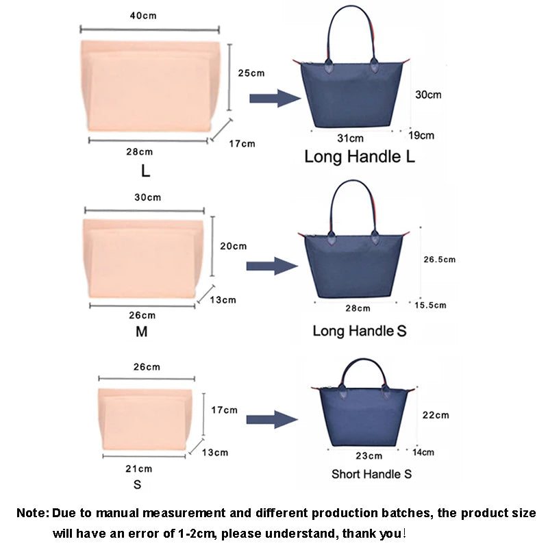 Multi-Pocket Felt Insert Bag Purse Handbag Liner Bag Portable Travel Cosmetic Storage Bags Make up Storage Bag Support