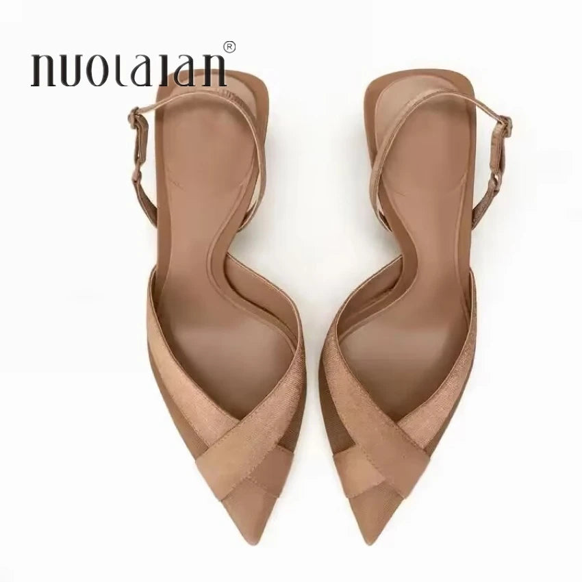 2024 Summer Woman Sandal Shoe Womens Pumps High Heels Sandals Fashion Pointed Toe Low-heel Pumps Slingbacks Elegant Heeled Shoes