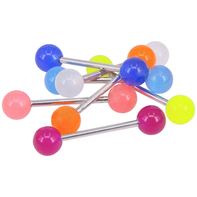 WKOUD Mix-Color Stainless Steel Straight Barbell Tongue Rings Bars Piercing Acrylic Glow In Dark Flexible Retainer Body Jewelry