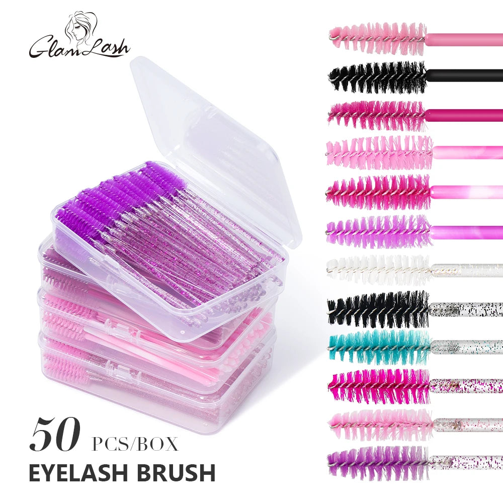 GLAMLASH 100Pcs Disposable Lash Micro Mascara Wand Eyelash Extension Cleaning Brush Eyebrow Boxed Brush Applicator Spoolers