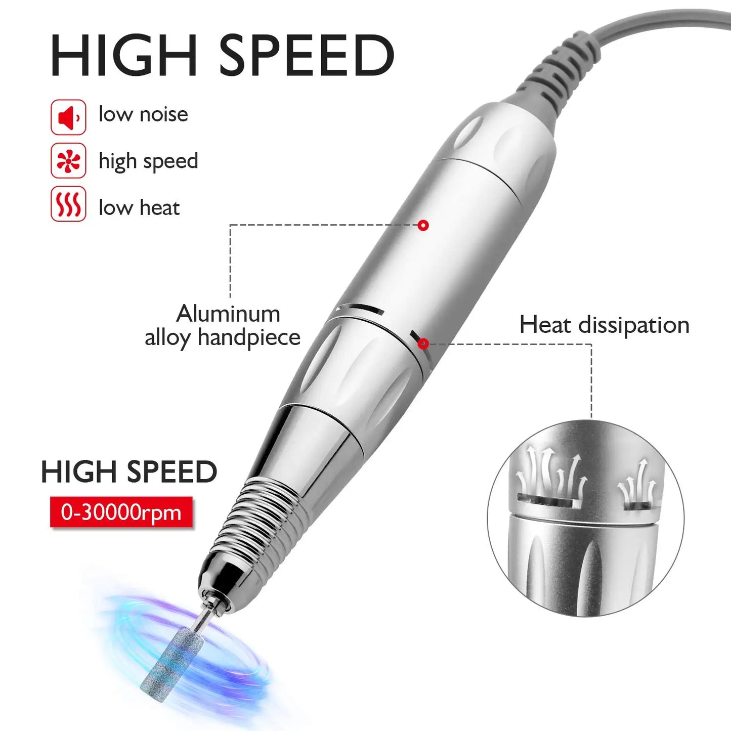 Electric Nail Drill Pen Handle File Polish Grind Machine Handpiece Manicure Pedicure Tool DC & 3 PIN Nail Drill Accessories