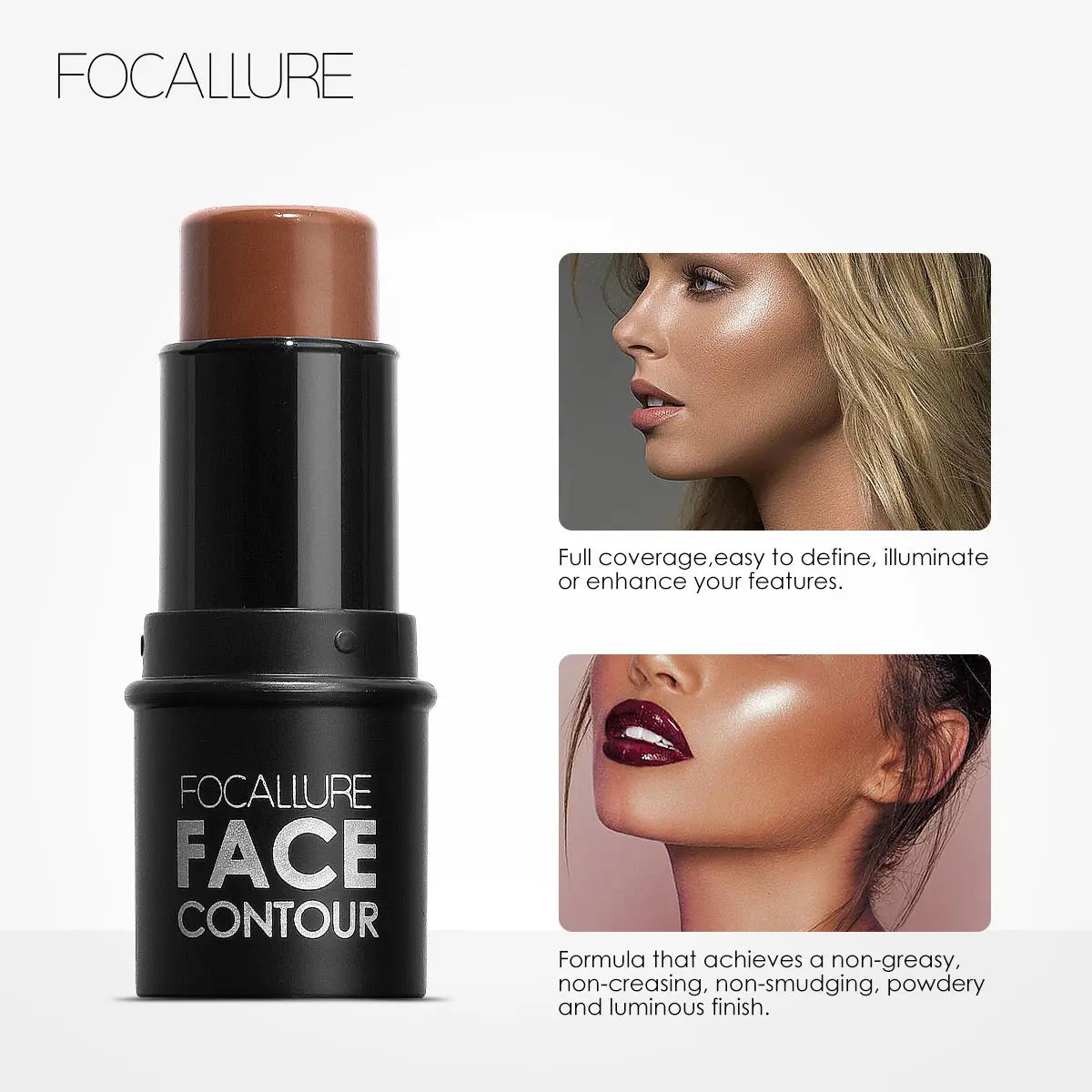 FOCALLURE Bronzer Highlighter Stick Waterproof Body Face Contour Corrector Illuminator Cream For Women's Makeup Contouring