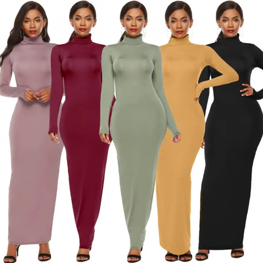 New Long dresses 2024 women Party Dress Knit Style Long Sleeve Turtleneck Winter Maxi Dress Slim Work Wear Office Dress Vestidos