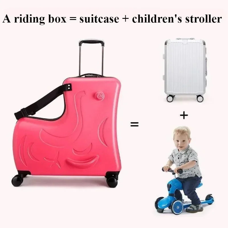 Kids Scooter Suitcase Cartoon Sit & Riding Luggage with 360° Swivel Wheel Pedal Removable Seat Belt Cabin Luggage for Boy Girl