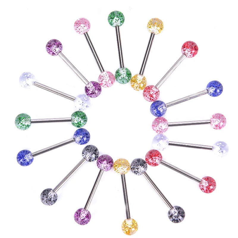 WKOUD Mix-Color Stainless Steel Straight Barbell Tongue Rings Bars Piercing Acrylic Glow In Dark Flexible Retainer Body Jewelry