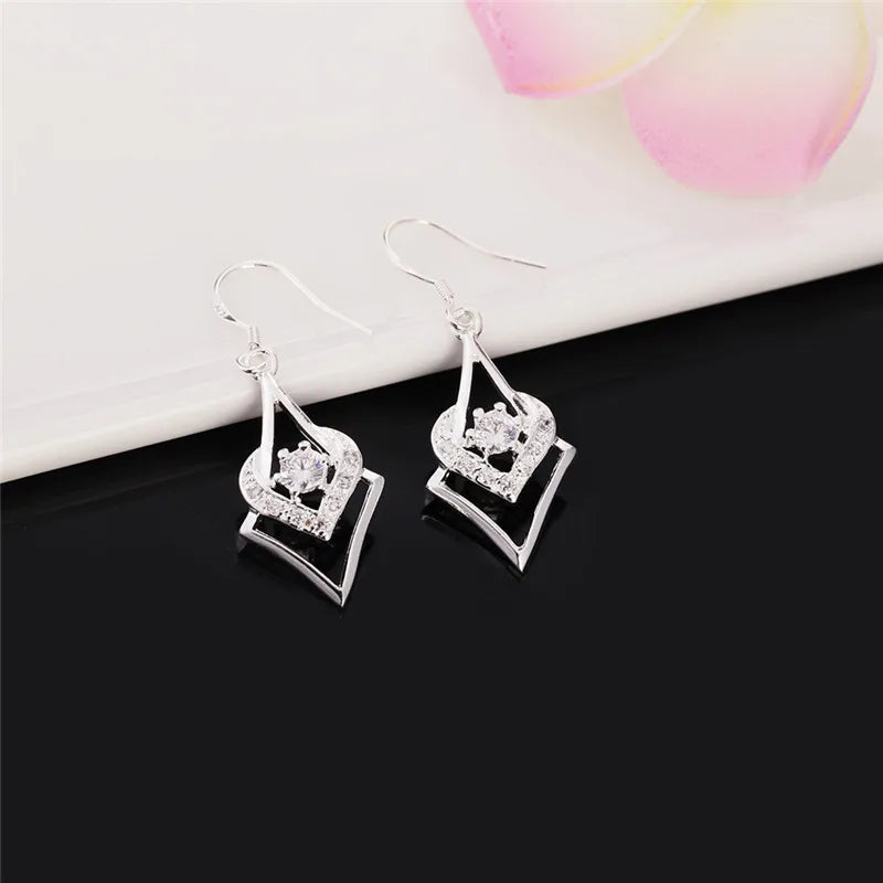 New 925 Sterling Silver Earrings For Elegant Women Jewelry All-match Crystal Mother's Day Gifts