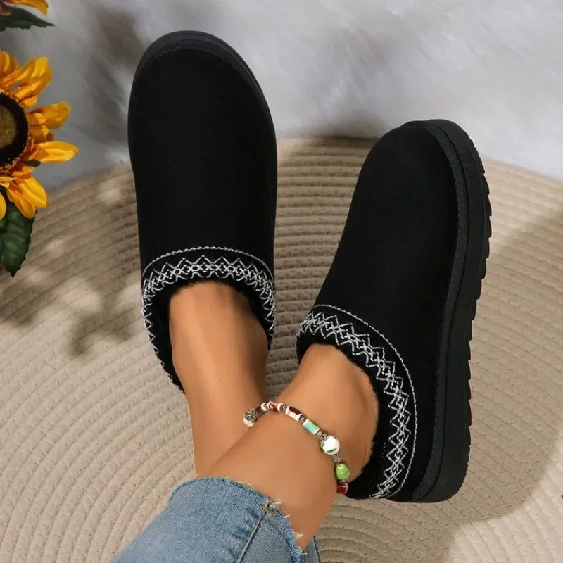 Women Warm Suede  Snow Boots Autumn Winter Woman Slip on Platform Boats Close Toe Hair Half Slipper Female Cotton Shoes