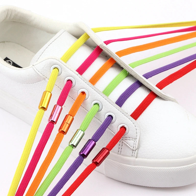 1 Pair No Tie Shoelaces for Sneakers Elastic Flat Shoe Laces Metal Lock Without Ties Quick Tieless Shoelace for Shoes Kids Adult