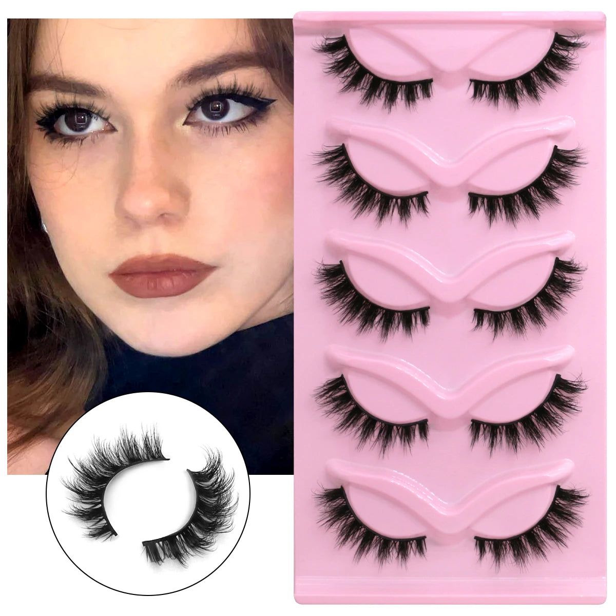 GROINNEYA Natural Fluffy Lashes 3D Faux Mink Lashes Natural False Eyelashes Soft Wispy Full Strip Lashes Extension Makeup