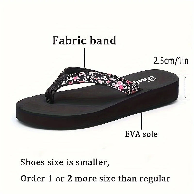 1pc Women's Flower Pattern Fashion Flip Flops Non-slip Lightweight Beach Platform Slippers Women's Footwear Breathable Open Toe