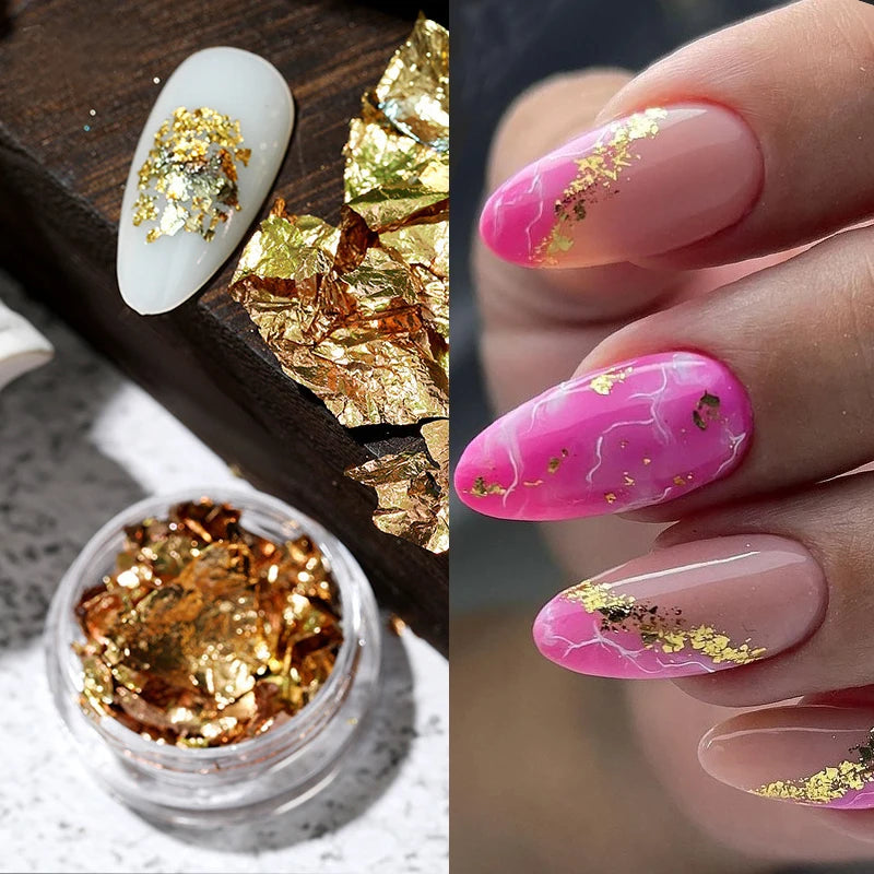 Aluminum Foil Sequins For Nail Gold Silver Glitter Irregular Flake UV Gel Polish Paillette Chrome Powder Manicure Summer Decorat