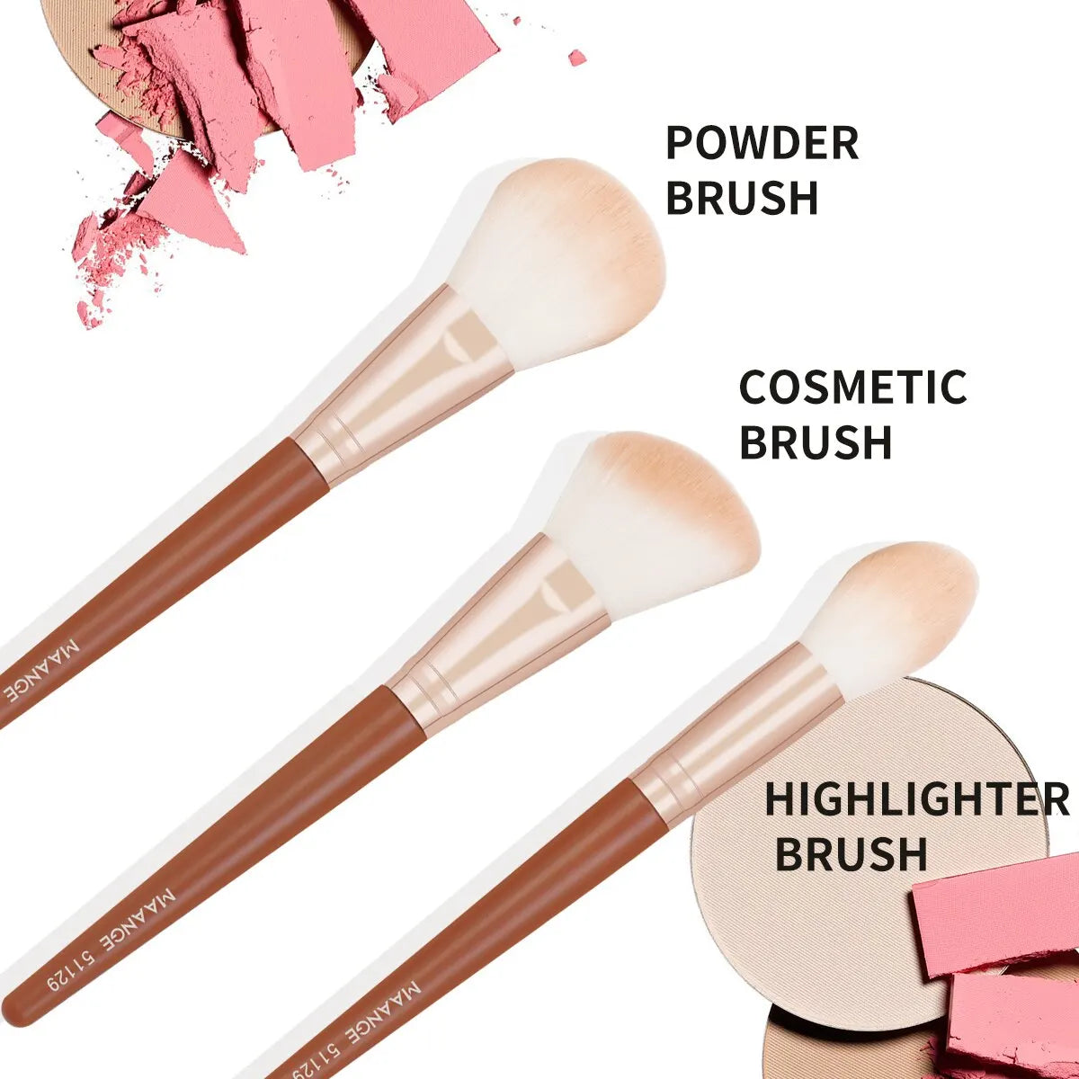 Maange 3PCs Makeup Brushes Set Dense Foundation Contour Blush Bronzer Brush Blending Face Makeup Tools Fluffy Soft Bristle