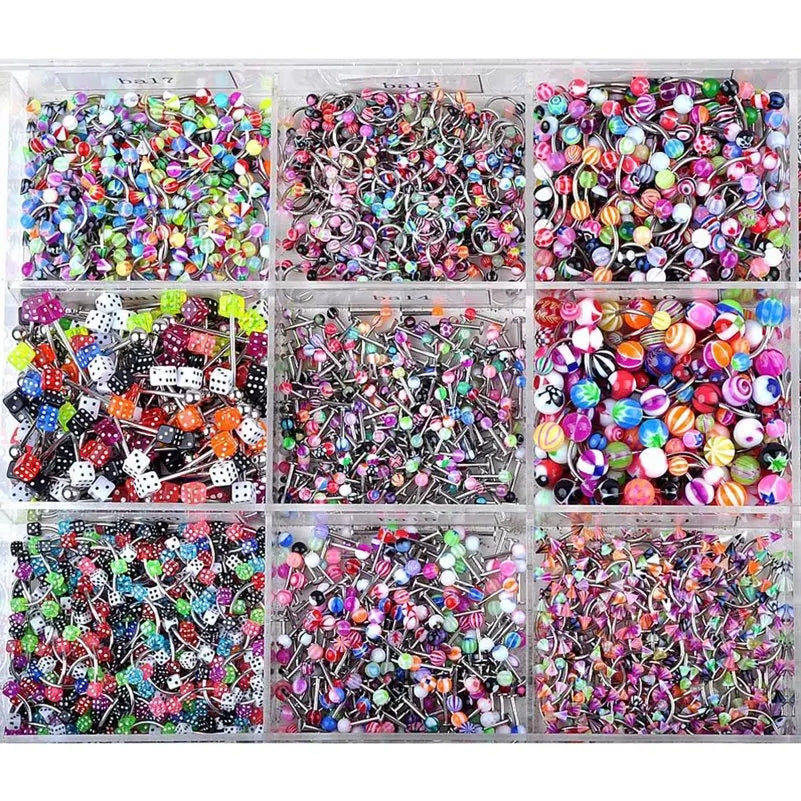 45/90pcs Mix Stainless Steel Nose Ear Belly Lip Tongue Ring Captive Bead Eyebrow Bar Piercings Body Jewelry Lot Bulk