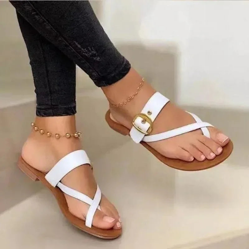 Women Slippers Clip Toe Flat Sandals Summer T Tied Ladies Shoes Beach Casual Woman Flip Flops Fashion Female PU Leather Footwear