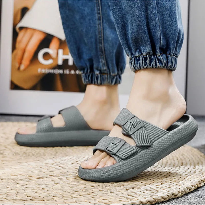 New Soft Sole Home Slippers Men Summer Adjustable Buckle Non-Slip Beach Flip Flops Man Comfortable Thick Bottom Platform Sandals