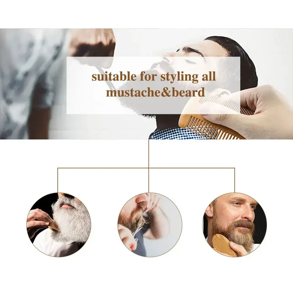 Boar Bristle Wood Beard Brush Kits With Gift Bag Professional Soft Hairdresser Shaving Brush Comb Set Men Mustache Combs