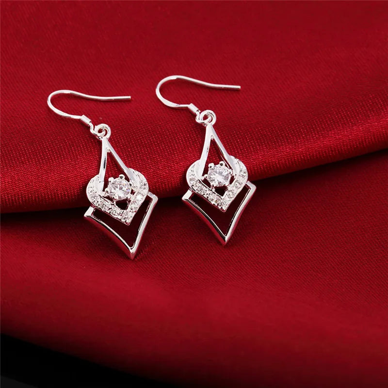 New 925 Sterling Silver Earrings For Elegant Women Jewelry All-match Crystal Mother's Day Gifts