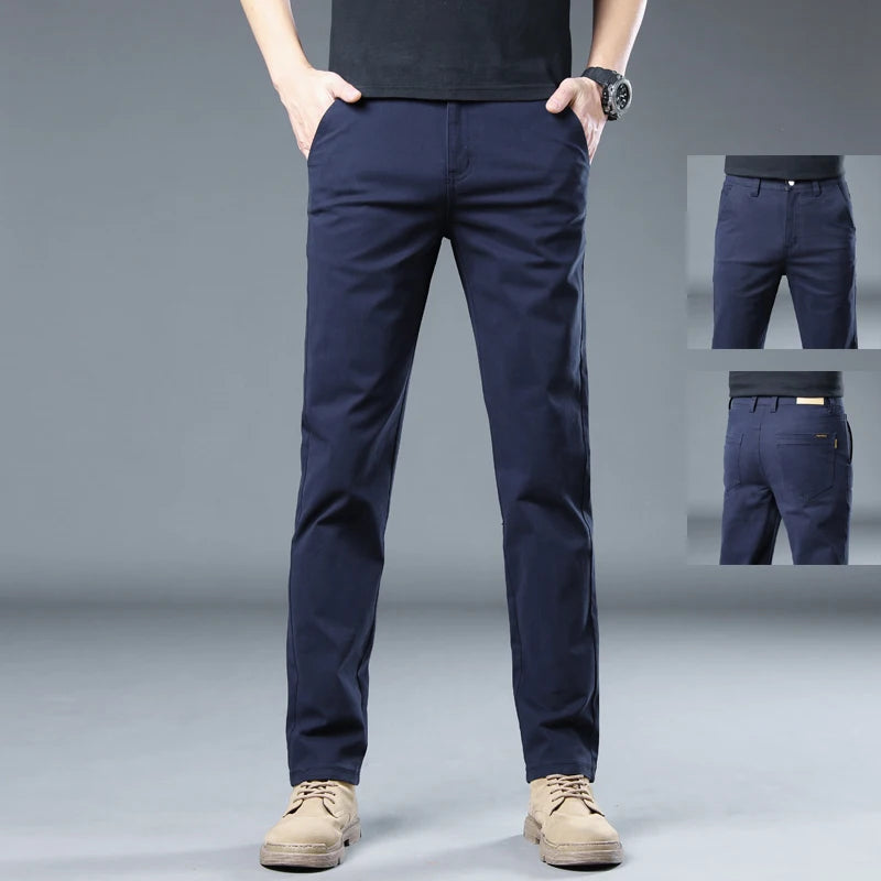 2024 Classic Men's Slim Business Jeans Casual High Stretch Work Wear Y2k Clothing Pants Male Brand Regular Fit Straight Trousers