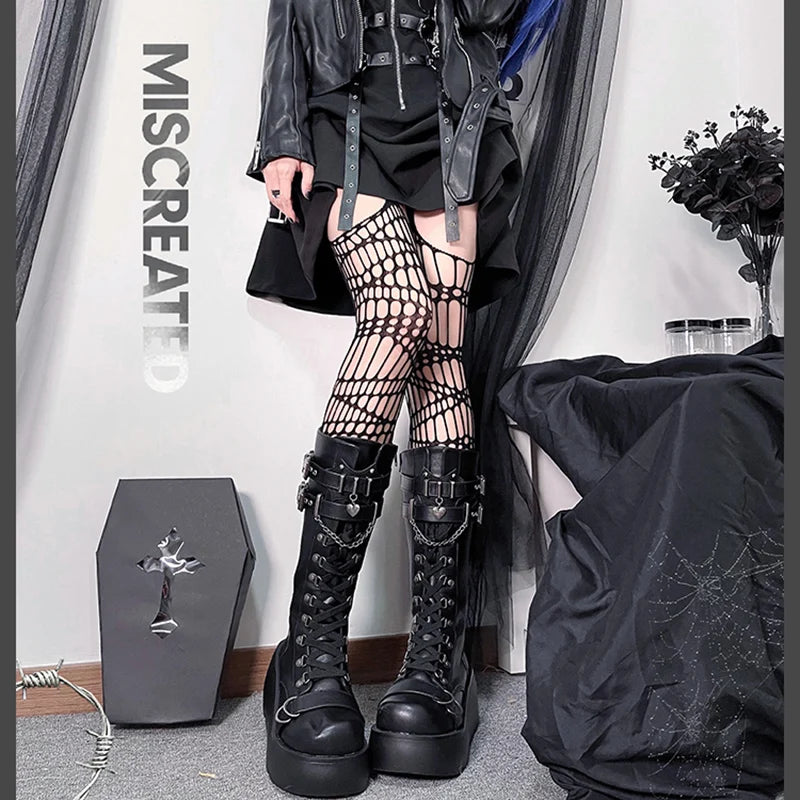 Metal Buckle Chunky Platform Punk Boots Women 2023 Winter Gothic Thick Bottom Knee High Boots Woman Black Wedges Cosplay Shoes