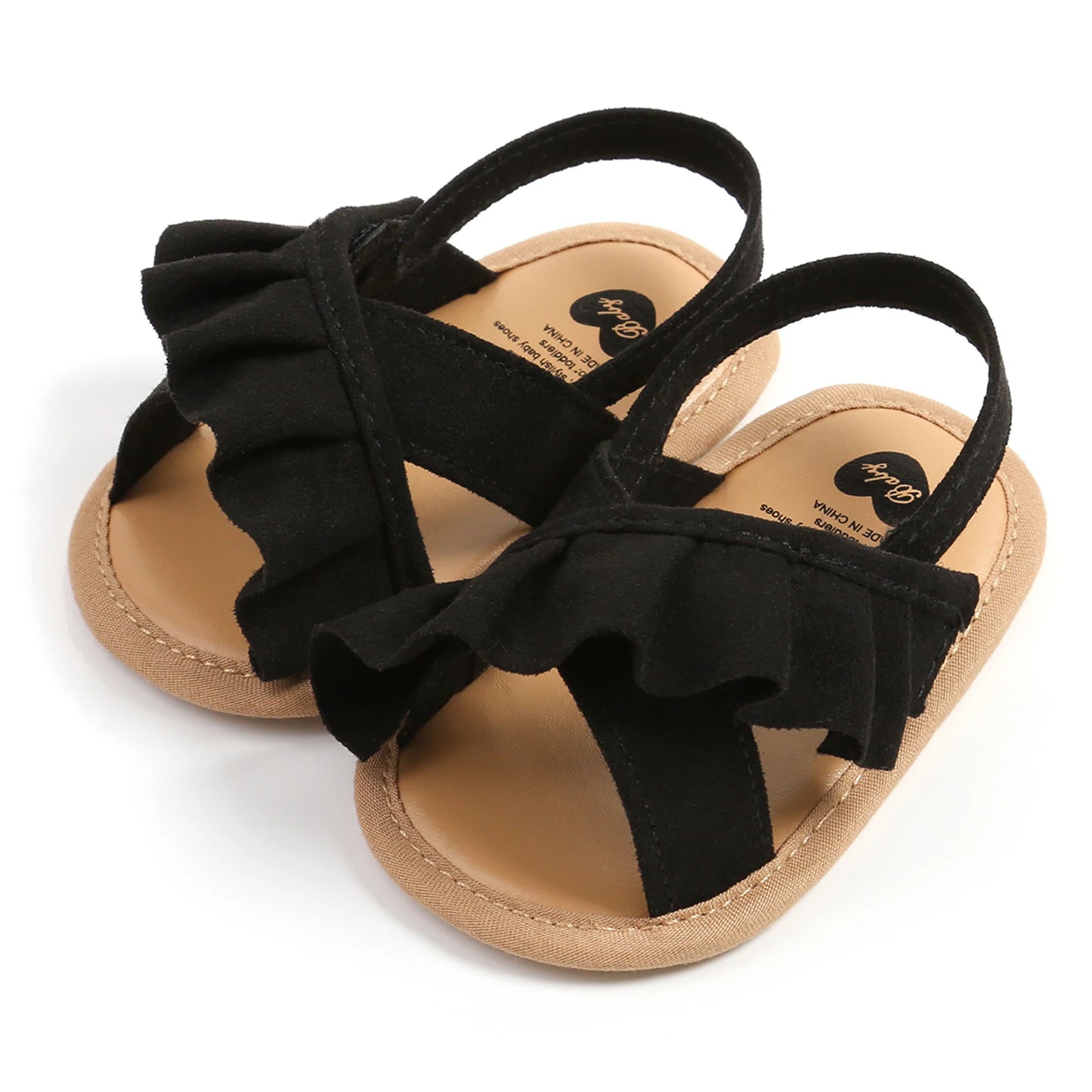 EWODOS Baby Girl Summer Sandals Cute Ruffle Flats Non-Slip Soft Sole Infant Babies Kids First Walkers Clogs Suede Sandals