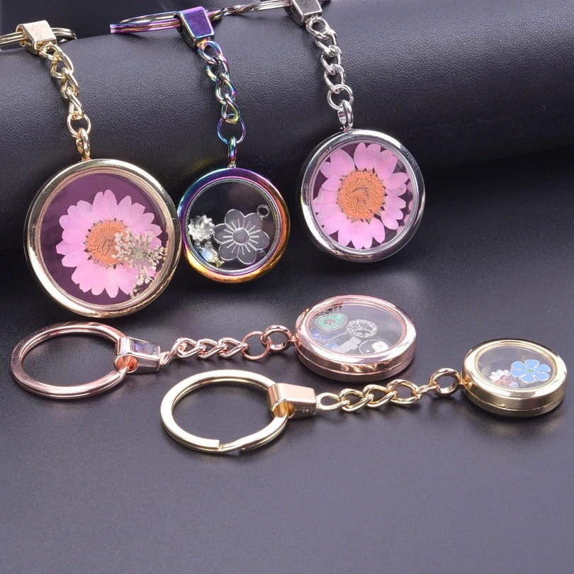 1Pc  Outer Size 25-40mm Round Glass Photo Locket Pendant Keychain Diy Coin Holder Floating Relicario подвеска Keyring  Jewelry