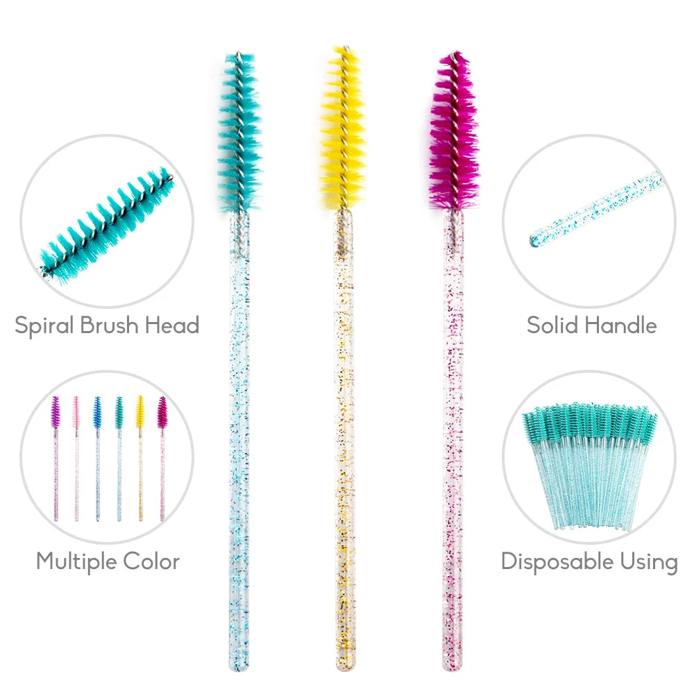 300/50 Disposable Mascara Wands Applicator Eyelash Brush Spoolies for Eye Lash Extension, Eyebrow and Makeup Crystal Cosmetic