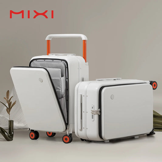 Mixi 2023 New Design Wide Handle Suitcase Men Carry-On Luggage Women Travel Trolley Case 20 Inch Cabin PC Aluminum Frame M9275