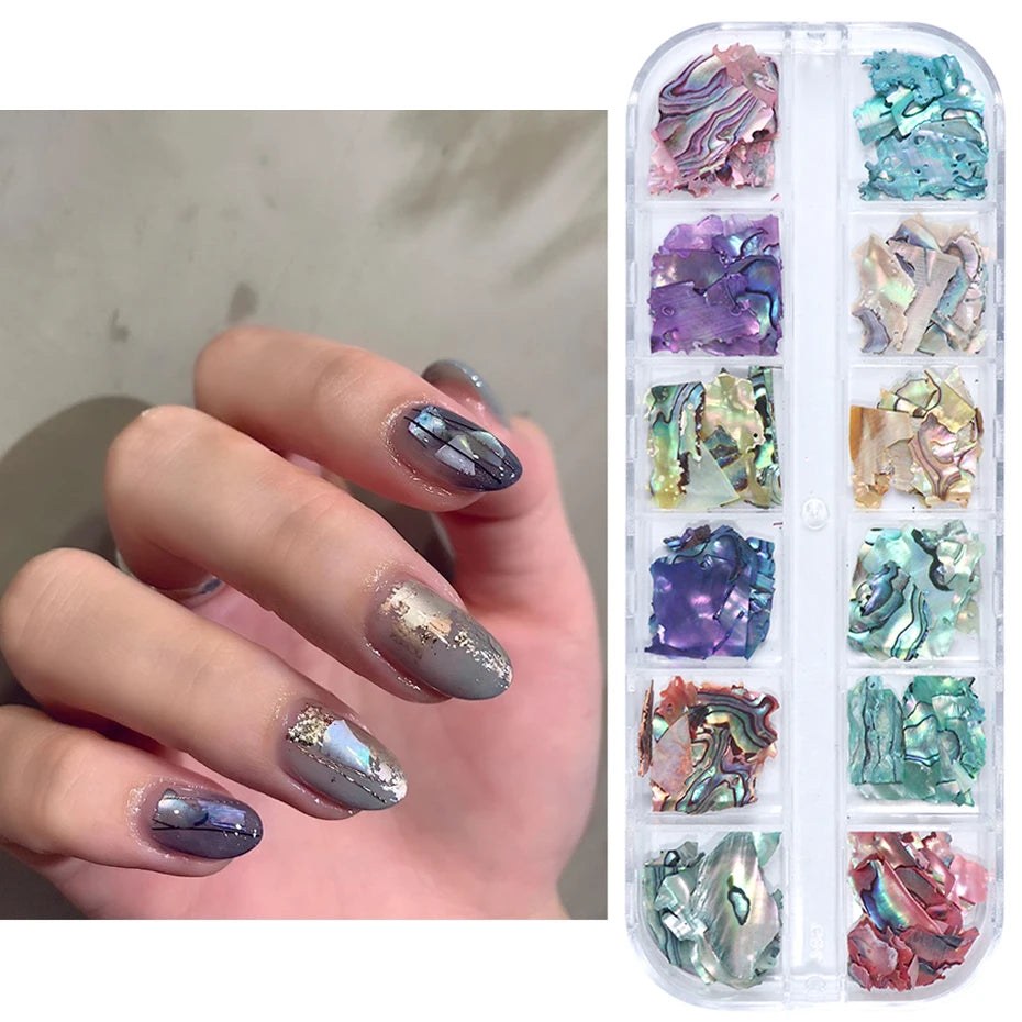 Abalone Shell Nails Stone Flakes Mermaid Gradient Fragment 3D Slices Flakes Japanese Nail Art Design Manicure Accessories LYBY