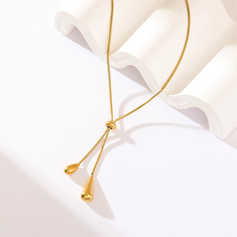 EILIECK 316L Stainless Steel Geometric Teardrop Tassel Necklace Earrings For Women New Party Gift Gold Color Waterproof Jewelry