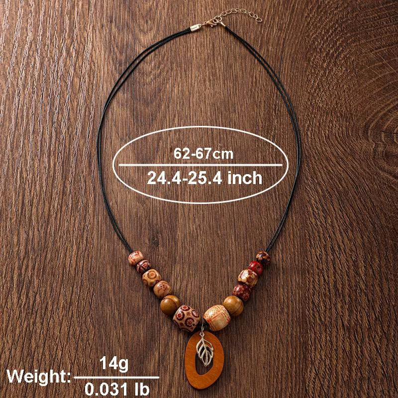 Vintage Wood Beads Handmade Women's Pendants Necklaces Ethnic Beaded Long Chain Sweater Necklace for Women Daily Wear Jewelry