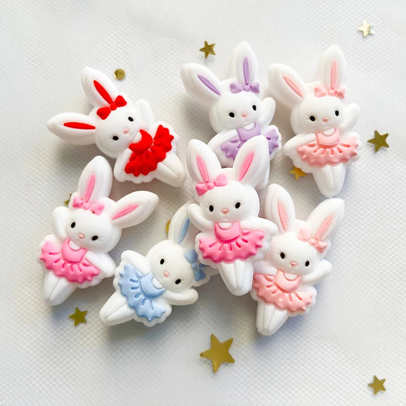 10Pcs Baby Silicone Beads Cartoon Animal Cute Rabbit Beads Food Grade Chewing Beads DIY Baby oral care pacifier chain toy