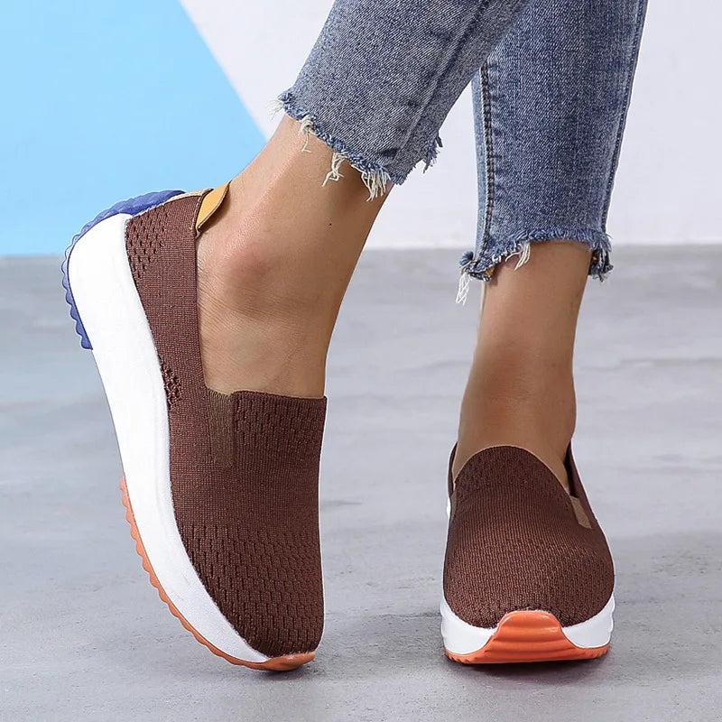 Women Platform Sneakers Casual Shoe Comfortable Mesh Slipon Ladies Small White Shoe Lightweight Wedge Heel Vulcanized Shoe Women