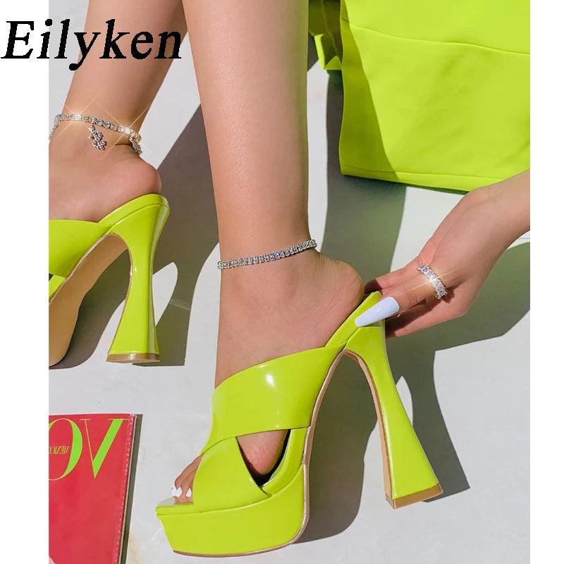 Eilyken Plus Size 35-42 Summer Platform Women Slippers High Heels Ladies Fashion Elegant Female Sandals Slides Shoes