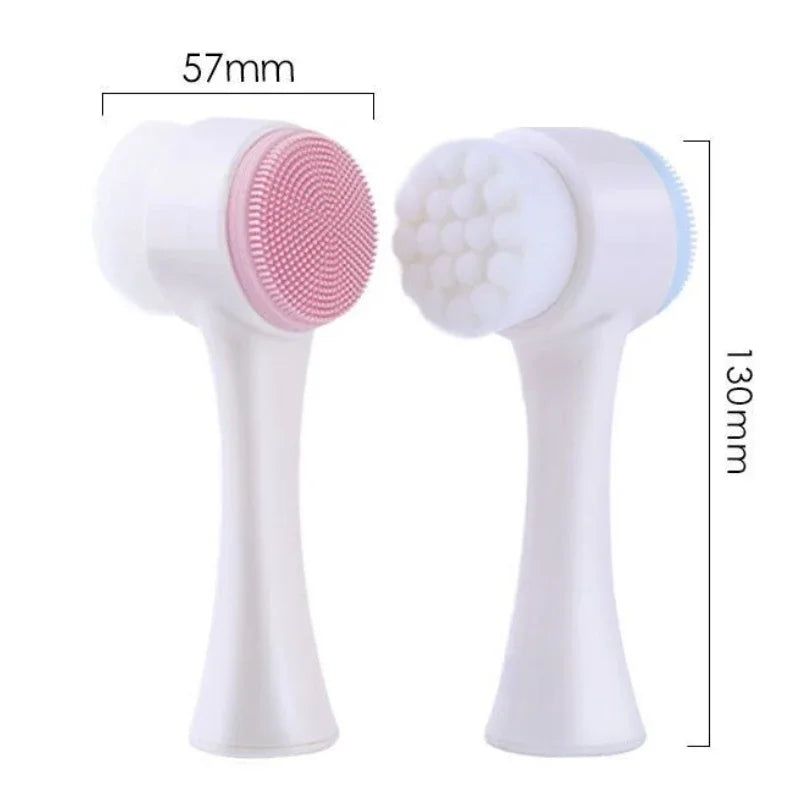 3D Double Side Face Washing Brush with OFT Fur Silica Instrument for Home Based Manual Face Clean and Pores Deep Cleanin