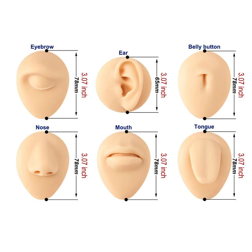 1pc Silicone Human Mouth Nose Ear Tongue Model Simulation Face Model with Display Stand Piercing Jewelry Display Teaching Tool